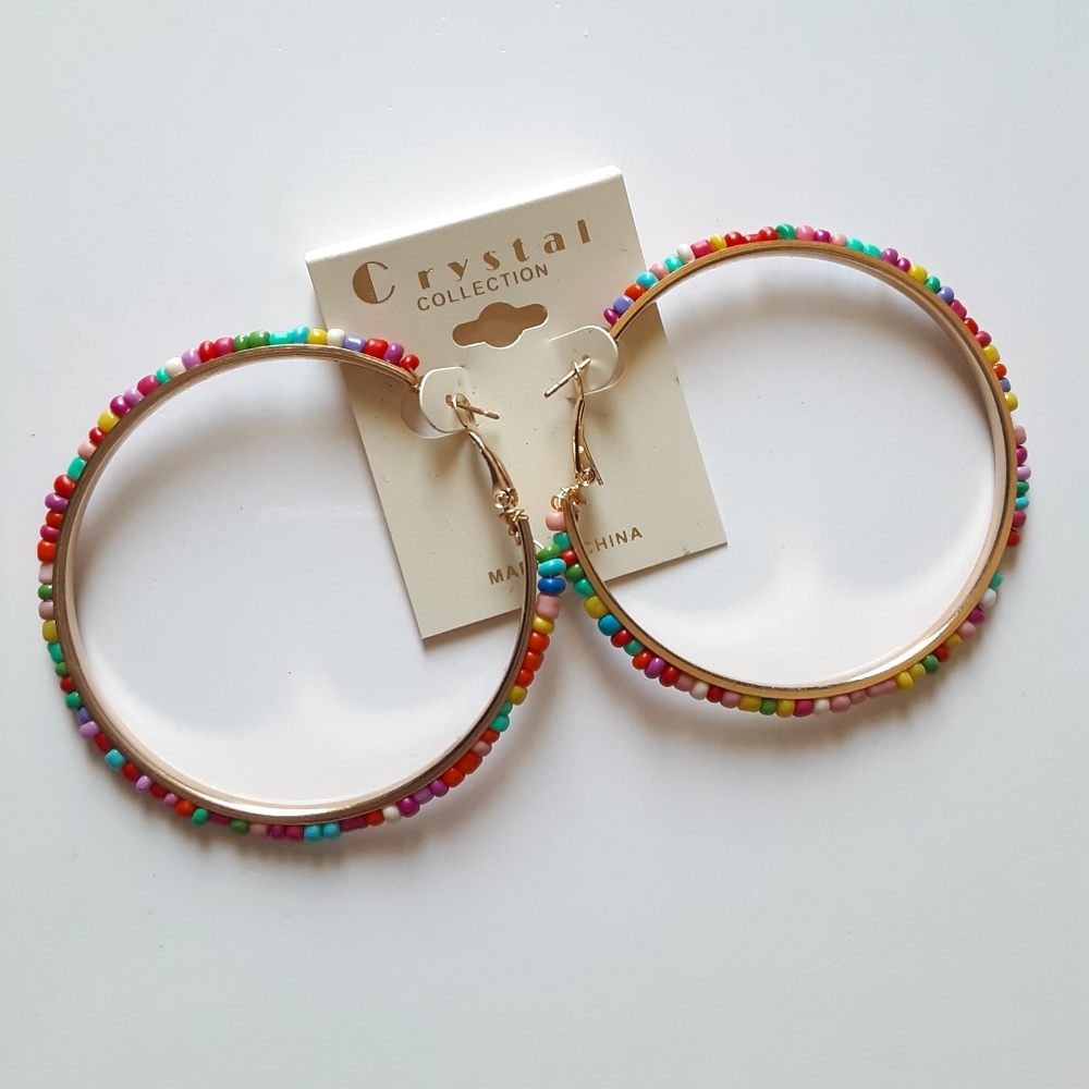 Crystal Collection Multi Color Beaded Hoop Earring - Picture 2 of 8